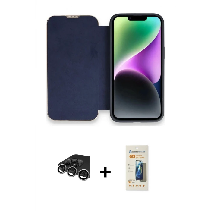 ieg™ iPhone 14 Pro Max Kılıf Siluet Minimal Serisi - Siyah 6D Mat Seramik Hayalet Nano Ekran Koruyucu + Raze Metal Kamera Lens - GS