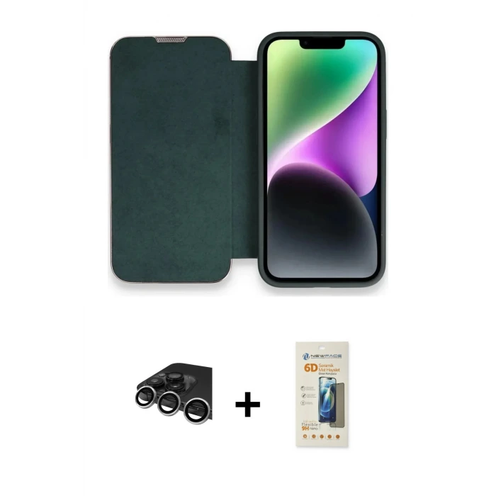 ieg™ iPhone 14 Pro Max Kılıf Siluet Minimal Serisi - Siyah 6D Mat Seramik Hayalet Nano Ekran Koruyucu + Raze Metal Kamera Lens - GS