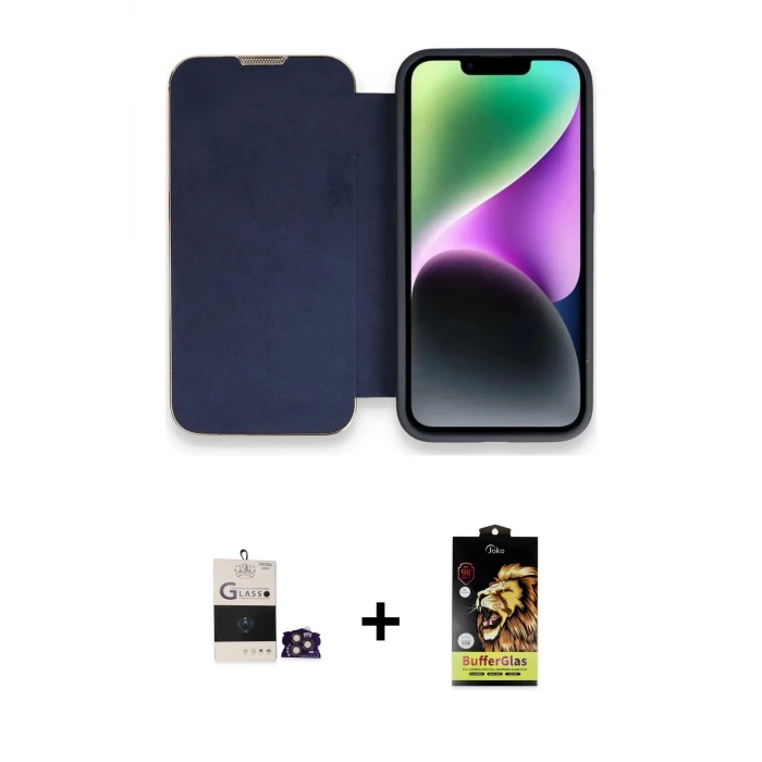 ieg™ iPhone 14 Pro Max Kılıf Siluet Minimal Serisi - Siyah Buffer Cam Ekran Koruyucu + Bilvis Titan Kamera Lens - GD