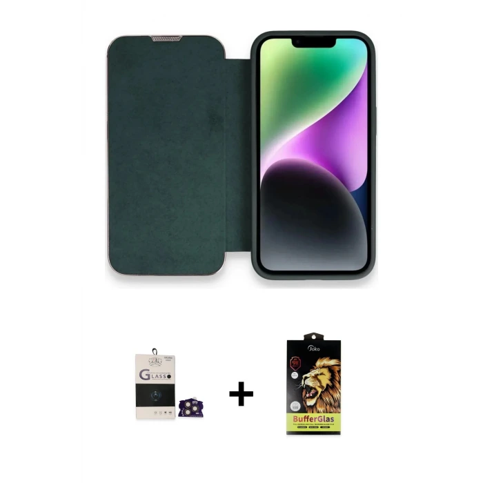 ieg™ iPhone 14 Pro Max Kılıf Siluet Minimal Serisi - Siyah Buffer Cam Ekran Koruyucu + Bilvis Titan Kamera Lens - GD