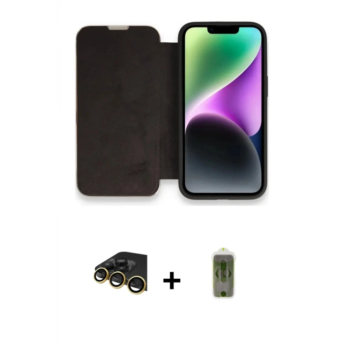 ieg™ iPhone 14 Pro Max Kılıf Siluet Minimal Serisi - Siyah Joko Magic 5D Hayalet Cam + Raze Metal Kamera Lens - GD