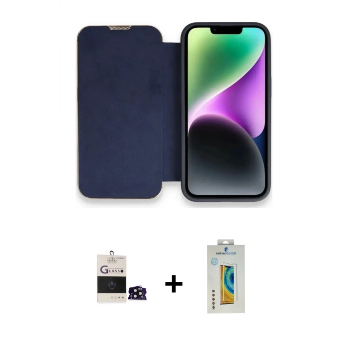 ieg™ iPhone 14 Pro Max Kılıf Siluet Minimal Serisi - Siyah Polymer Nano Ekran Koruyucu + Bilvis Titan Kamera Lens - SH