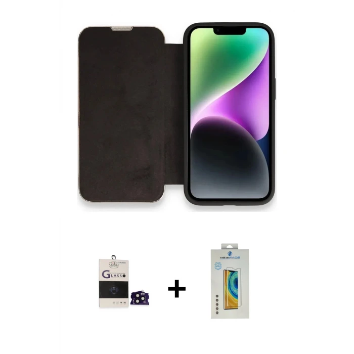 ieg™ iPhone 14 Pro Max Kılıf Siluet Minimal Serisi - Siyah Polymer Nano Ekran Koruyucu + Bilvis Titan Kamera Lens - SH