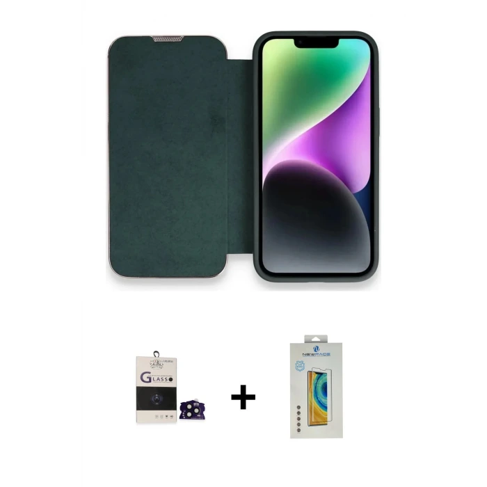 ieg™ iPhone 14 Pro Max Kılıf Siluet Minimal Serisi - Siyah Polymer Nano Ekran Koruyucu + Bilvis Titan Kamera Lens - SH