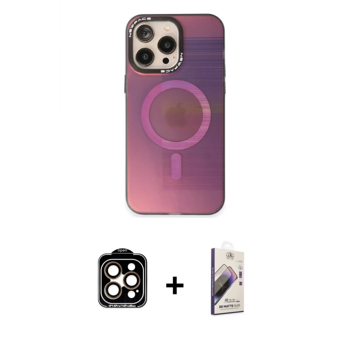 ieg™ iPhone 14 Pro Max Kılıf Siluet Modern Koleksiyonu - Siyah Bilvis 3D Mat Cam Ekran Koruyucu + PVD Metal Kamera Lens - TU