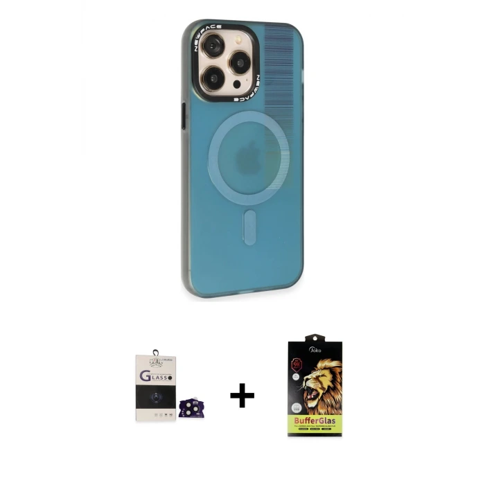 ieg™ iPhone 14 Pro Max Kılıf Siluet Modern Koleksiyonu - Siyah Buffer Cam Ekran Koruyucu + Bilvis Titan Kamera Lens - SH