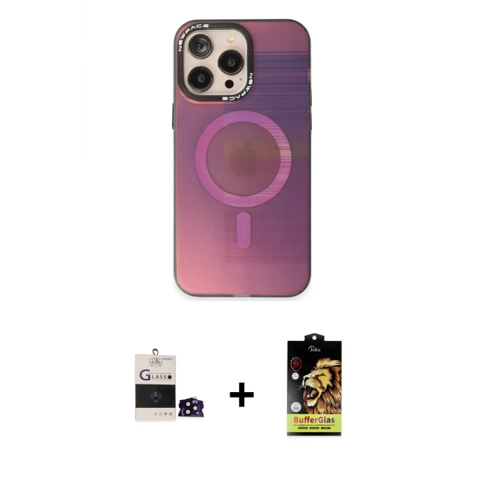 ieg™ iPhone 14 Pro Max Kılıf Siluet Modern Koleksiyonu - Siyah Buffer Cam Ekran Koruyucu + Bilvis Titan Kamera Lens - SH
