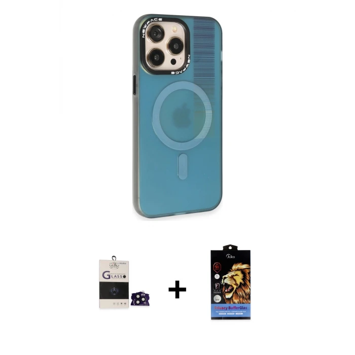 ieg™ iPhone 14 Pro Max Kılıf Siluet Modern Koleksiyonu - Siyah Buffer Hayalet Cam Ekran Koruyucu + Bilvis Titan Kamera Lens - SH