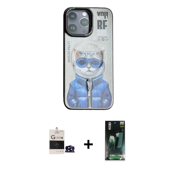 ieg™ iPhone 14 Pro Max Kılıf Siluet Modern Özel Seri - Siyah 360 Mat Full Body Arka Koruyucu + Bilvis Titan Kamera Lens - SH