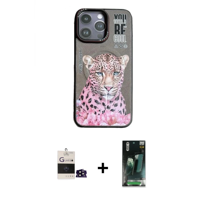 ieg™ iPhone 14 Pro Max Kılıf Siluet Modern Özel Seri - Siyah 360 Mat Full Body Arka Koruyucu + Bilvis Titan Kamera Lens - SH