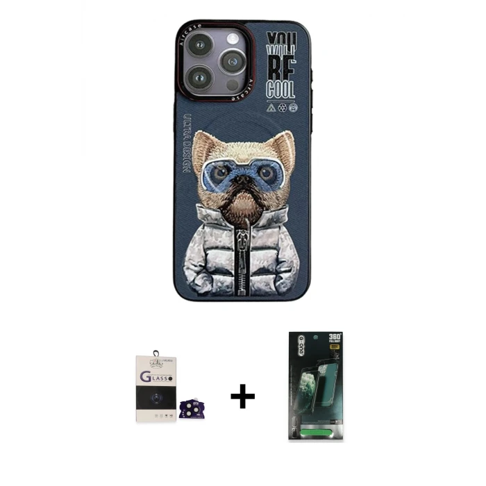 ieg™ iPhone 14 Pro Max Kılıf Siluet Modern Özel Seri - Siyah 360 Mat Full Body Arka Koruyucu + Bilvis Titan Kamera Lens - SH