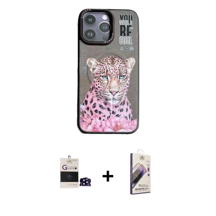 ieg™ iPhone 14 Pro Max Kılıf Siluet Modern Özel Seri - Siyah Bilvis 3D Mat Cam Ekran Koruyucu + Bilvis Titan Kamera Lens - SH