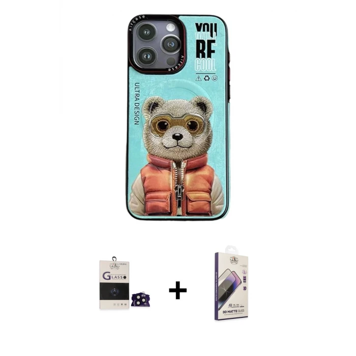 ieg™ iPhone 14 Pro Max Kılıf Siluet Modern Özel Seri - Siyah Bilvis 3D Mat Cam Ekran Koruyucu + Bilvis Titan Kamera Lens - SH