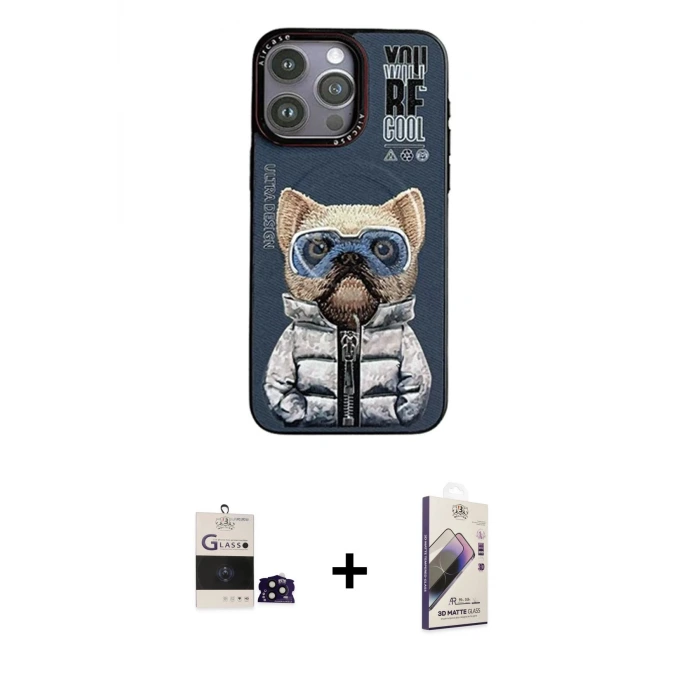 ieg™ iPhone 14 Pro Max Kılıf Siluet Modern Özel Seri - Siyah Bilvis 3D Mat Cam Ekran Koruyucu + Bilvis Titan Kamera Lens - SH
