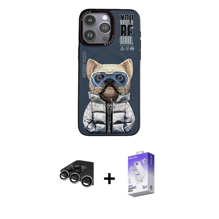 ieg™ iPhone 14 Pro Max Kılıf Siluet Modern Özel Seri - Siyah Bilvis 5in1 3D Magic Cam Ekran Koruyucu + Raze Metal Kamera Lens - GS