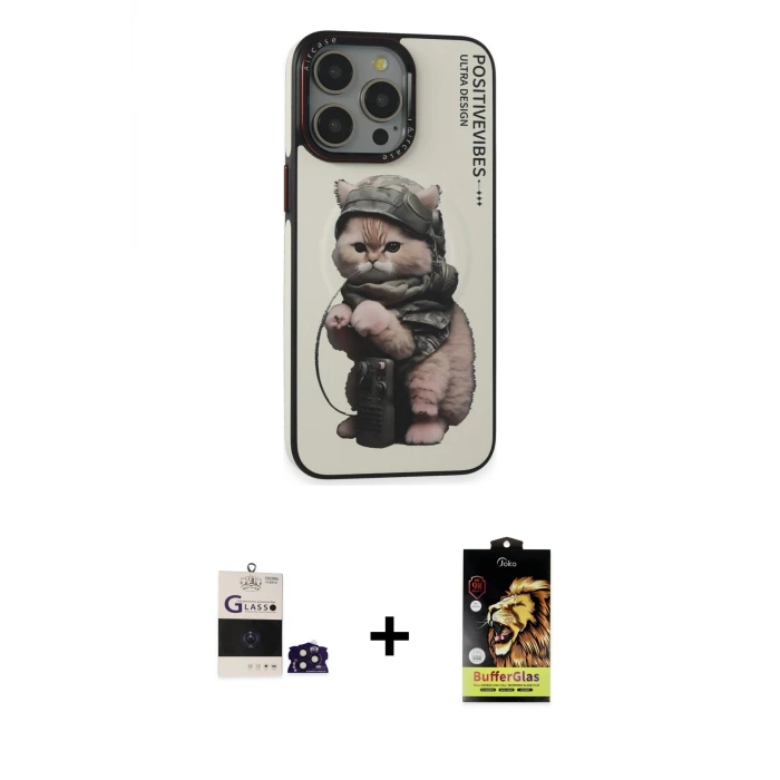 ieg™ iPhone 14 Pro Max Kılıf Siluet Modern Özel Seri - Siyah Buffer Cam Ekran Koruyucu + Bilvis Titan Kamera Lens - DNMR