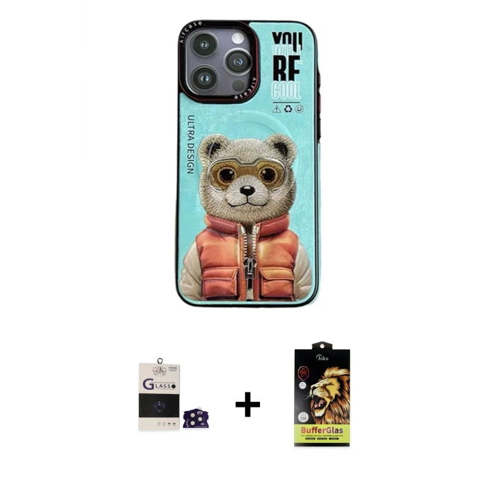 ieg™ iPhone 14 Pro Max Kılıf Siluet Modern Özel Seri - Siyah Buffer Cam Ekran Koruyucu + Bilvis Titan Kamera Lens - DNMR