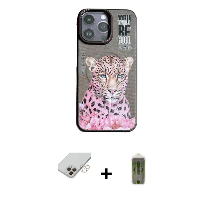 ieg™ iPhone 14 Pro Max Kılıf Siluet Modern Özel Seri - Siyah Joko Magic 5D Hayalet Cam + Band Metal Kamera Lens - GD