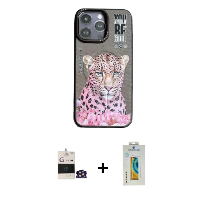 ieg™ iPhone 14 Pro Max Kılıf Siluet Modern Özel Seri - Siyah Polymer Nano Ekran Koruyucu + Bilvis Titan Kamera Lens - GD
