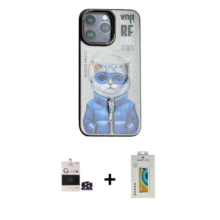 ieg™ iPhone 14 Pro Max Kılıf Siluet Modern Özel Seri - Siyah Polymer Nano Ekran Koruyucu + Bilvis Titan Kamera Lens - GD