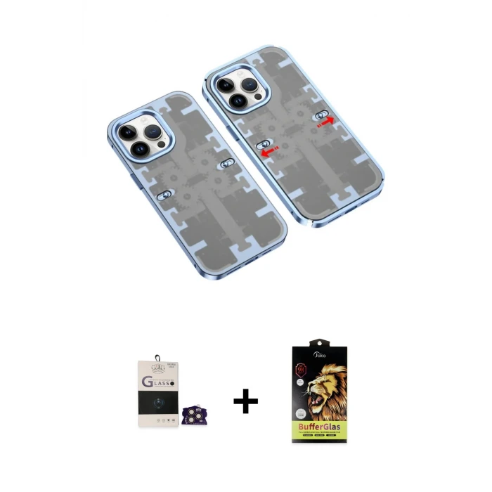 ieg™ iPhone 14 Pro Max Kılıf Ufuk Doku Prime - Siyah Buffer Cam Ekran Koruyucu + Bilvis Titan Kamera Lens - GD