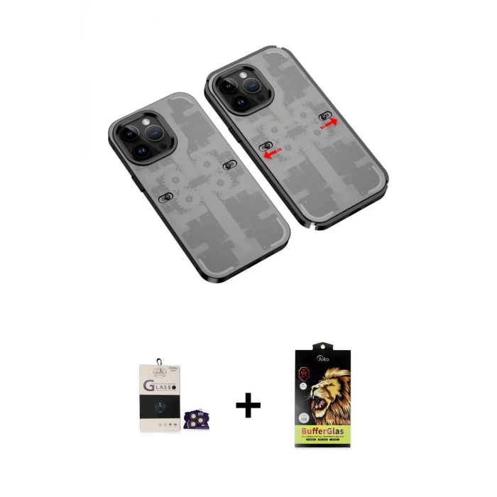 ieg™ iPhone 14 Pro Max Kılıf Ufuk Doku Prime - Siyah Buffer Cam Ekran Koruyucu + Bilvis Titan Kamera Lens - GD