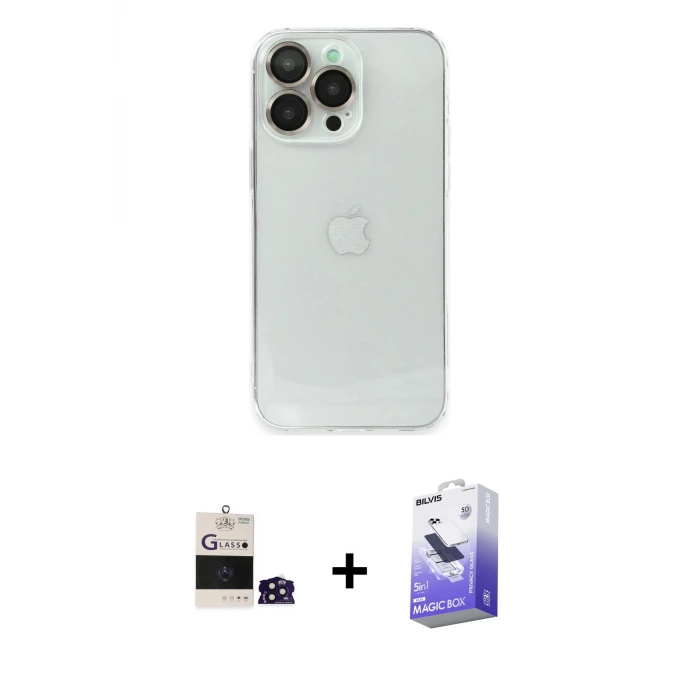 ieg™ iPhone 14 Pro Max Kılıf Ufuk Minimal Özel Seri - Siyah Bilvis 5in1 5D Magic Hayalet Cam Ekran Koruyucu + Bilvis Titan Kamera Lens - DNMR