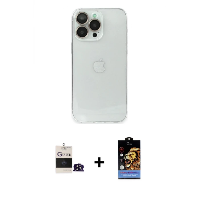 ieg™ iPhone 14 Pro Max Kılıf Ufuk Minimal Özel Seri - Siyah Buffer Hayalet Cam Ekran Koruyucu + Bilvis Titan Kamera Lens - SH