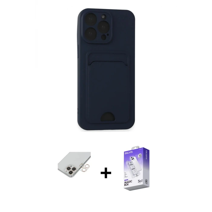 ieg™ iPhone 14 Pro Max Kılıf Vadi Çizgi Prime - Siyah Bilvis 5in1 3D Magic Cam Ekran Koruyucu + Band Metal Kamera Lens - GD