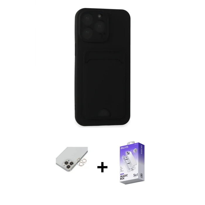 ieg™ iPhone 14 Pro Max Kılıf Vadi Çizgi Prime - Siyah Bilvis 5in1 3D Magic Cam Ekran Koruyucu + Band Metal Kamera Lens - GD
