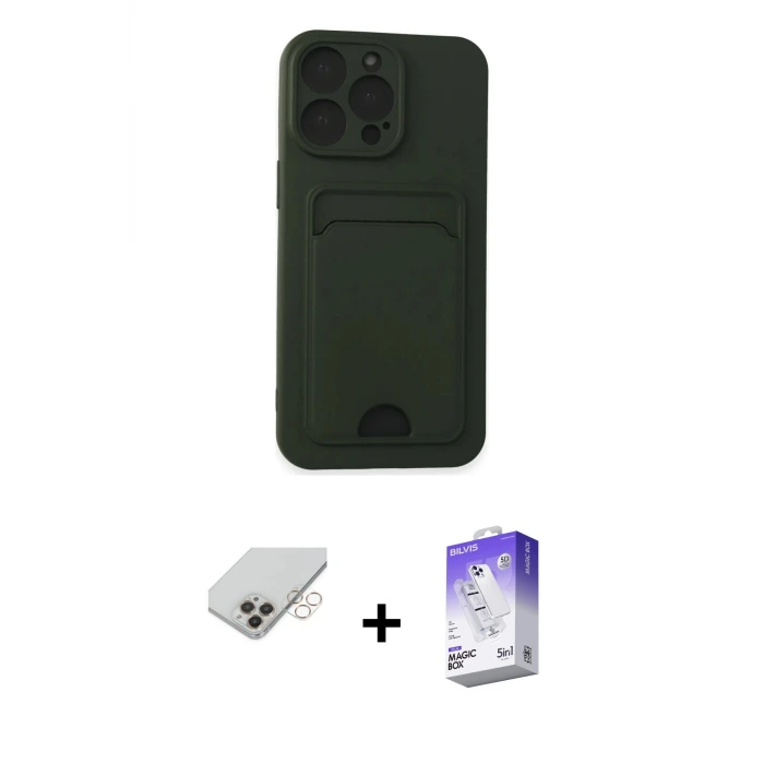 ieg™ iPhone 14 Pro Max Kılıf Vadi Çizgi Prime - Siyah Bilvis 5in1 3D Magic Cam Ekran Koruyucu + Band Metal Kamera Lens - GD