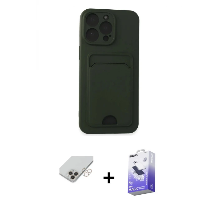 ieg™ iPhone 14 Pro Max Kılıf Vadi Çizgi Prime - Siyah Bilvis 5in1 5D Magic Hayalet Cam Ekran Koruyucu + Band Metal Kamera Lens - GD