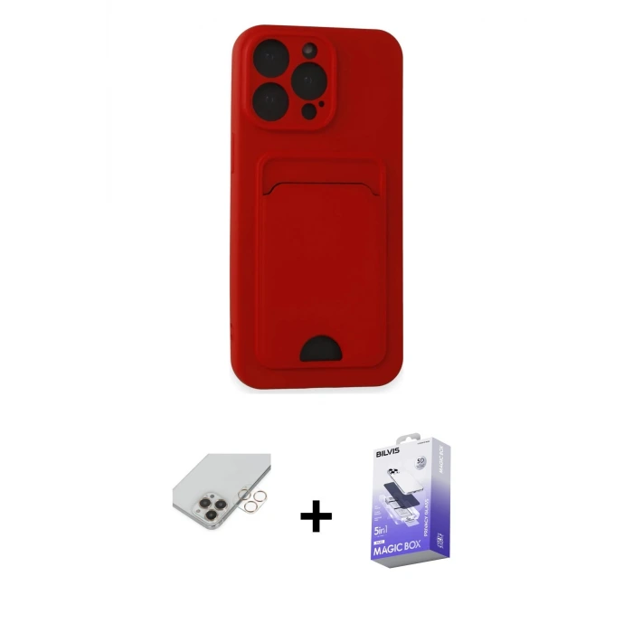 ieg™ iPhone 14 Pro Max Kılıf Vadi Çizgi Prime - Siyah Bilvis 5in1 5D Magic Hayalet Cam Ekran Koruyucu + Band Metal Kamera Lens - GD