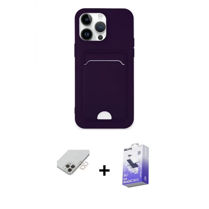 ieg™ iPhone 14 Pro Max Kılıf Vadi Çizgi Prime - Siyah Bilvis 5in1 5D Magic Hayalet Cam Ekran Koruyucu + Band Metal Kamera Lens - GD