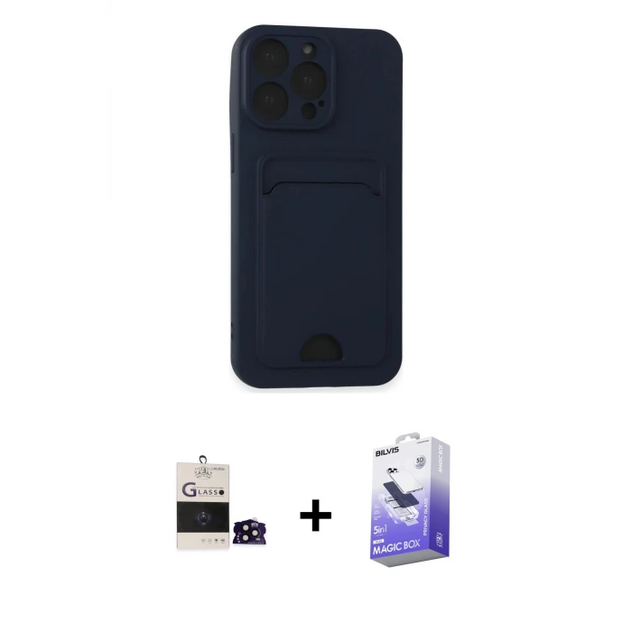ieg™ iPhone 14 Pro Max Kılıf Vadi Çizgi Prime - Siyah Bilvis 5in1 5D Magic Hayalet Cam Ekran Koruyucu + Bilvis Titan Kamera Lens - SH