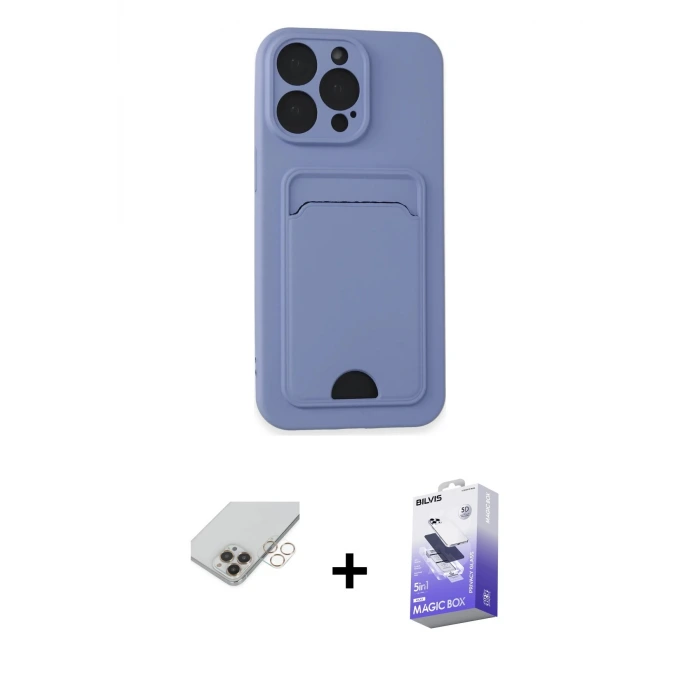 ieg™ iPhone 14 Pro Max Kılıf Vadi Çizgi Prime - Siyah Bilvis 5in1 5D Magic Hayalet Cam Ekran Koruyucu + Band Metal Kamera Lens - GD
