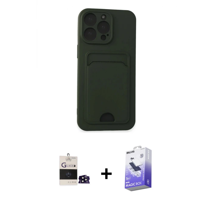 ieg™ iPhone 14 Pro Max Kılıf Vadi Çizgi Prime - Siyah Bilvis 5in1 5D Magic Hayalet Cam Ekran Koruyucu + Bilvis Titan Kamera Lens - SH