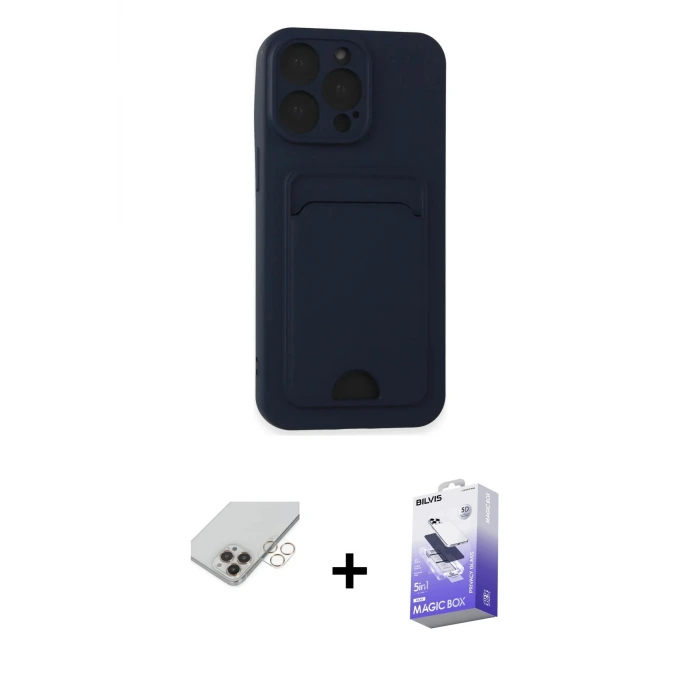 ieg™ iPhone 14 Pro Max Kılıf Vadi Çizgi Prime - Siyah Bilvis 5in1 5D Magic Hayalet Cam Ekran Koruyucu + Band Metal Kamera Lens - GD
