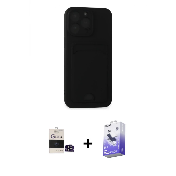 ieg™ iPhone 14 Pro Max Kılıf Vadi Çizgi Prime - Siyah Bilvis 5in1 5D Magic Hayalet Cam Ekran Koruyucu + Bilvis Titan Kamera Lens - SH