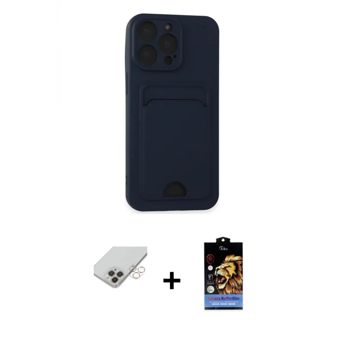 ieg™ iPhone 14 Pro Max Kılıf Vadi Çizgi Prime - Siyah Buffer Hayalet Cam Ekran Koruyucu + Band Metal Kamera Lens - GD