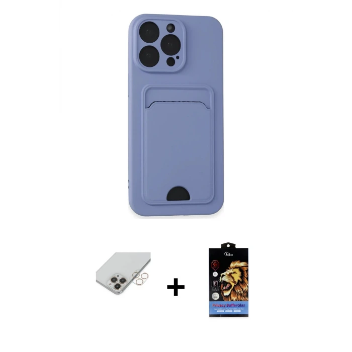 ieg™ iPhone 14 Pro Max Kılıf Vadi Çizgi Prime - Siyah Buffer Hayalet Cam Ekran Koruyucu + Band Metal Kamera Lens - GD