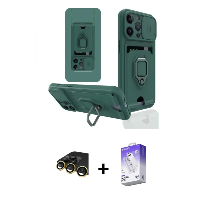 ieg™ iPhone 14 Pro Max Kılıf Vadi Form Prime - Siyah Bilvis 5in1 3D Magic Cam Ekran Koruyucu + Raze Metal Kamera Lens - GD