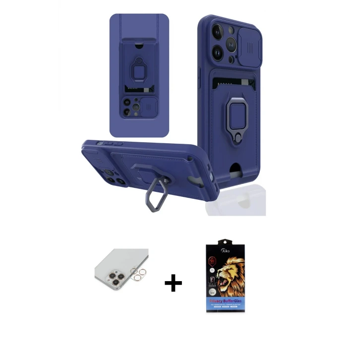 ieg™ iPhone 14 Pro Max Kılıf Vadi Form Prime - Siyah Buffer Hayalet Cam Ekran Koruyucu + Band Metal Kamera Lens - GD