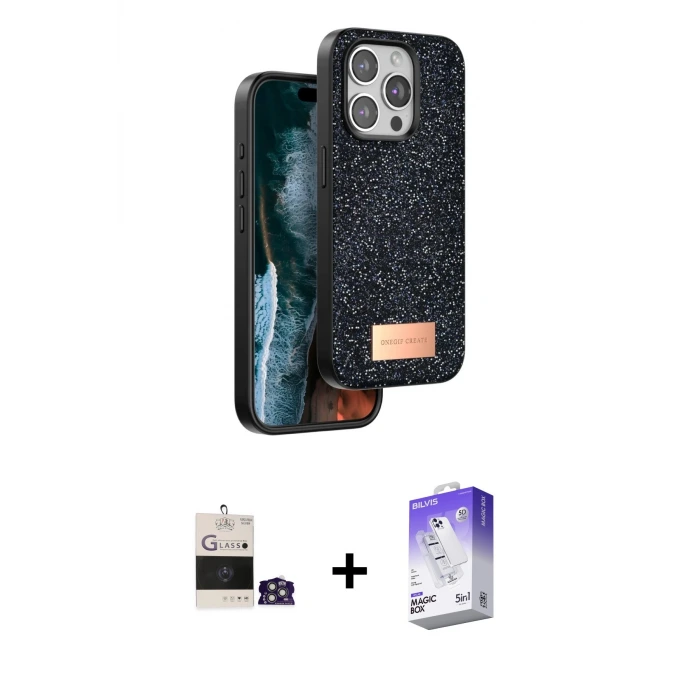 ieg™ iPhone 14 Pro Max Kılıf Vadi Klasik Serisi - Siyah Bilvis 5in1 3D Magic Cam Ekran Koruyucu + Bilvis Titan Kamera Lens - GS