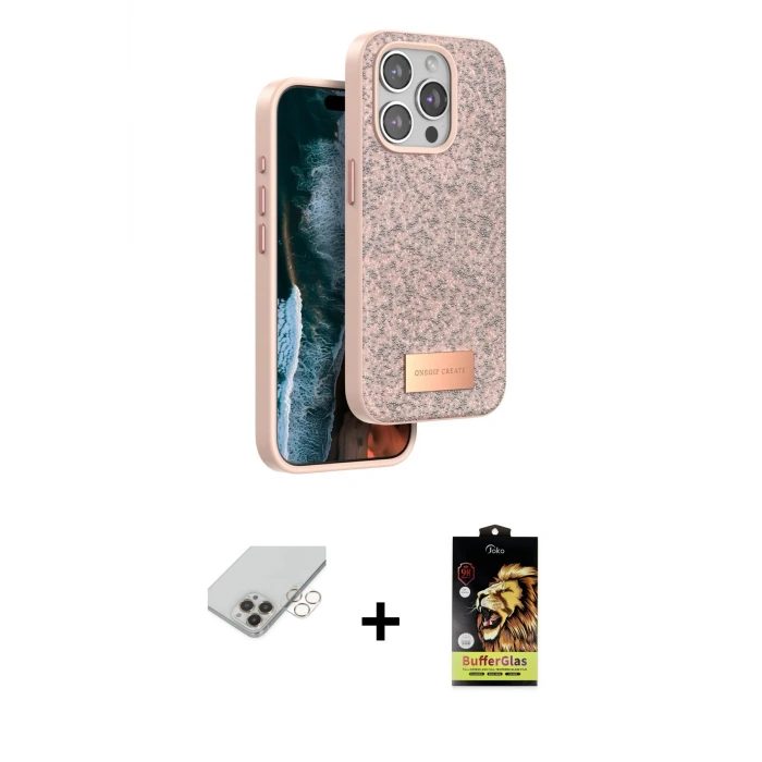 ieg™ iPhone 14 Pro Max Kılıf Vadi Klasik Serisi - Siyah Buffer Cam Ekran Koruyucu + Band Metal Kamera Lens - GD
