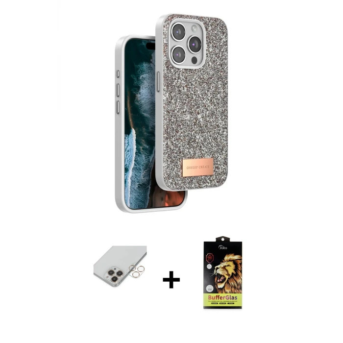 ieg™ iPhone 14 Pro Max Kılıf Vadi Klasik Serisi - Siyah Buffer Cam Ekran Koruyucu + Band Metal Kamera Lens - GD