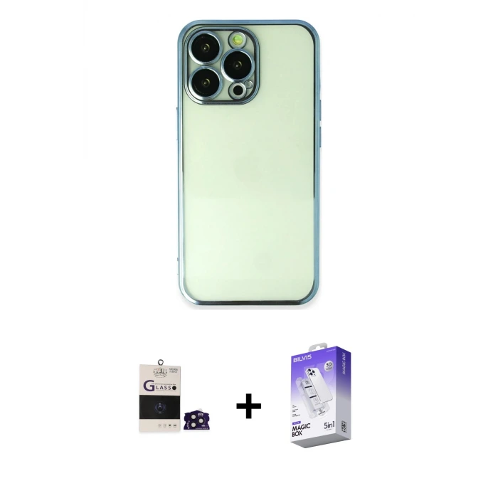 ieg™ iPhone 14 Pro Max Kılıf Vadi Minimal - Siyah Bilvis 5in1 3D Magic Cam Ekran Koruyucu + Bilvis Titan Kamera Lens - DNMR
