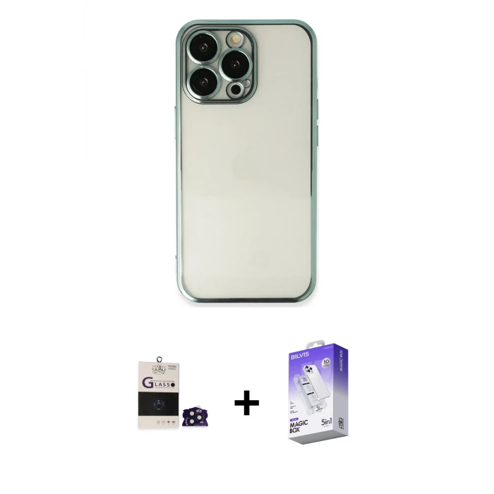 ieg™ iPhone 14 Pro Max Kılıf Vadi Minimal - Siyah Bilvis 5in1 3D Magic Cam Ekran Koruyucu + Bilvis Titan Kamera Lens - DNMR
