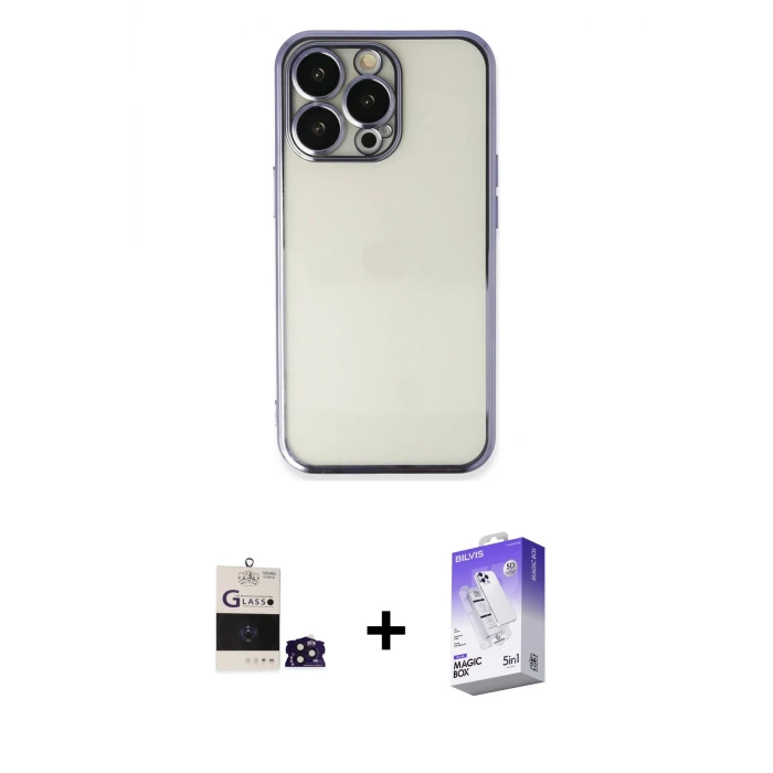 ieg™ iPhone 14 Pro Max Kılıf Vadi Minimal - Siyah Bilvis 5in1 3D Magic Cam Ekran Koruyucu + Bilvis Titan Kamera Lens - DNMR
