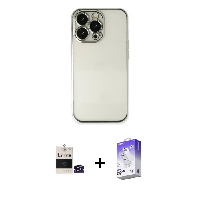ieg™ iPhone 14 Pro Max Kılıf Vadi Minimal - Siyah Bilvis 5in1 3D Magic Cam Ekran Koruyucu + Bilvis Titan Kamera Lens - DNMR